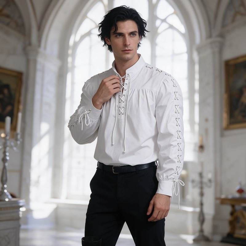 Men Medieval Pirate Lace Up Sh - Medieval Gothic Lace Up Pirate Shirt ulasan dan harga