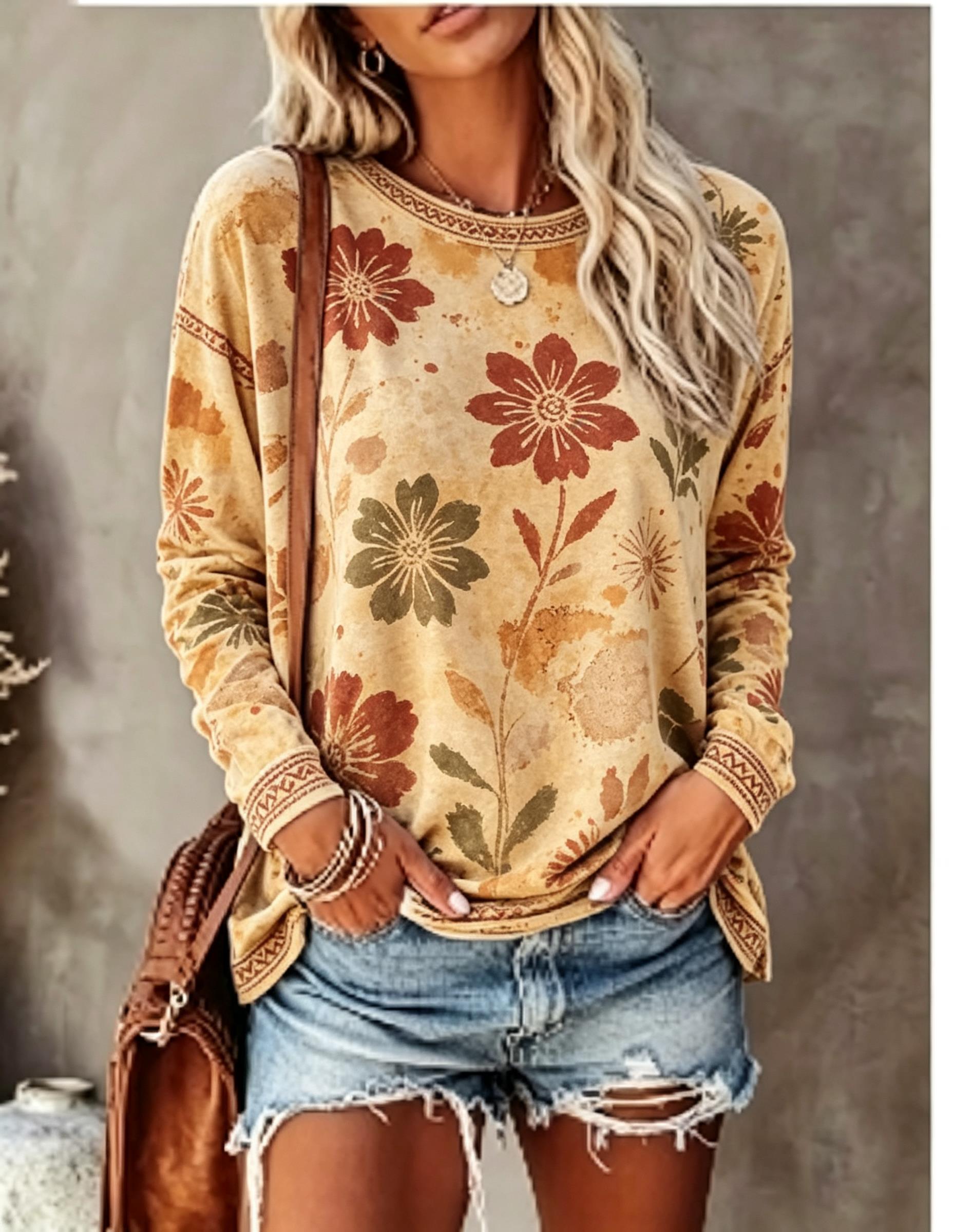 Women Crew Neck Long Sleeve T‑ - T-Shirts ulasan dan harga