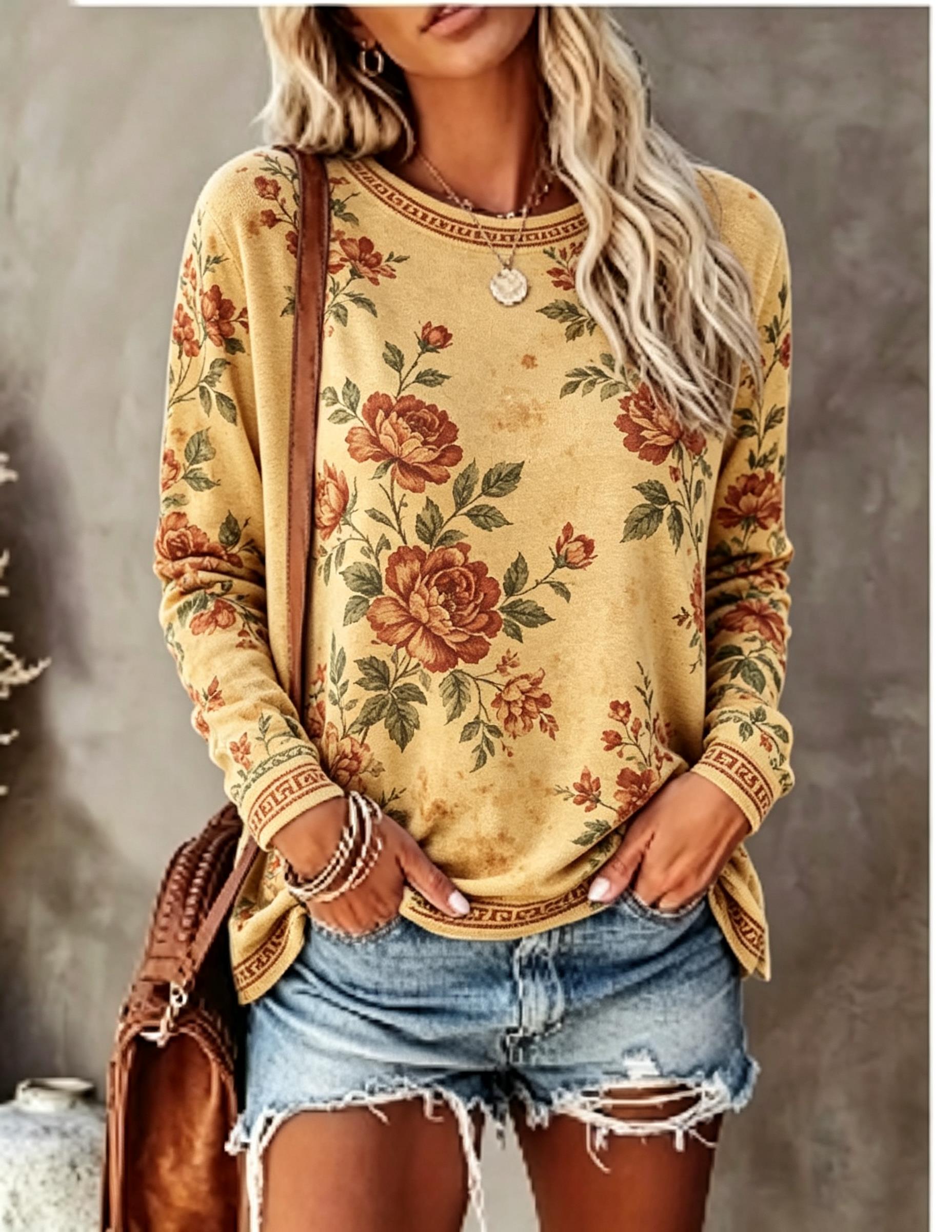 Women Crew Neck Long Sleeve T‑ - T-Shirts ulasan dan harga